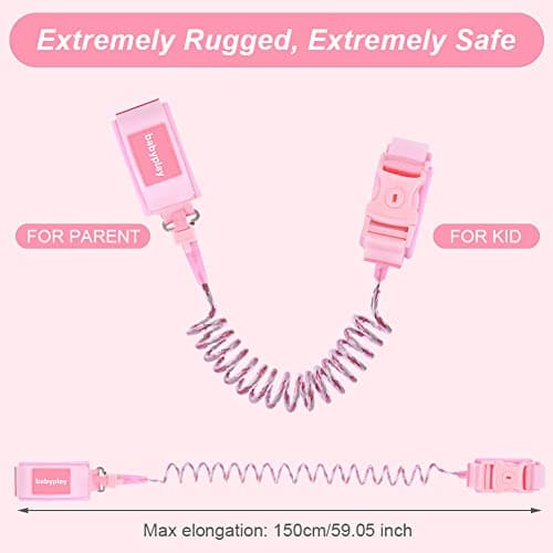 AOMIG Anti Lost Safety Wrist Link Belt, 1.5M Wrist Reins for Toddlers with Key Lock, Baby Reins Toddler Reins for Walking & Travel, Toddler Wrist Strap for Walking (Pink) — view 2