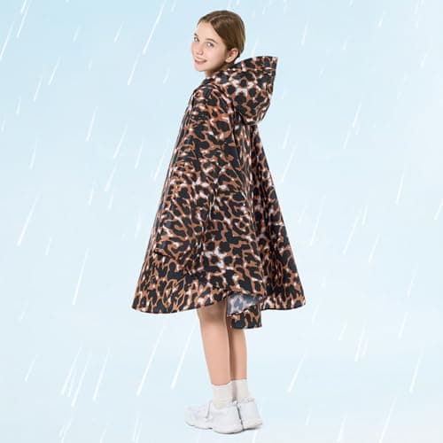 KAKU NANU Rain Poncho Kids Waterproof Poncho Rain Coat Boys Girls with Hood Raincoat 11 12 13 Years — view 2
