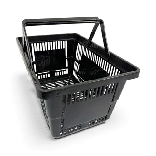 1x Black 22 Litre Plastic Shopping Basket with Handles Heavy-Duty HDPE Basket for Retail, Grocery & Convenience Stores Lightweight, Stackable — view 5