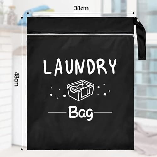 MSLSOZ 2 Laundry Travel Bags, Wet Clothes Bag with Snap Handle, Travel Laundry Bags for Dirty Clothes with Zipper, Suitable for Family, Swimming, Fitness, Dormitory (Black + Pink). — view 2
