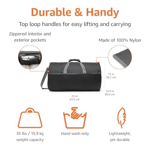 Amazon Essentials 25" (63.5cm) Large Foldable Nylon Duffel Bag for Travel/Storage with Zipped Pockets, 35 pounds (15.9 kg) Capacity, Black — view 2