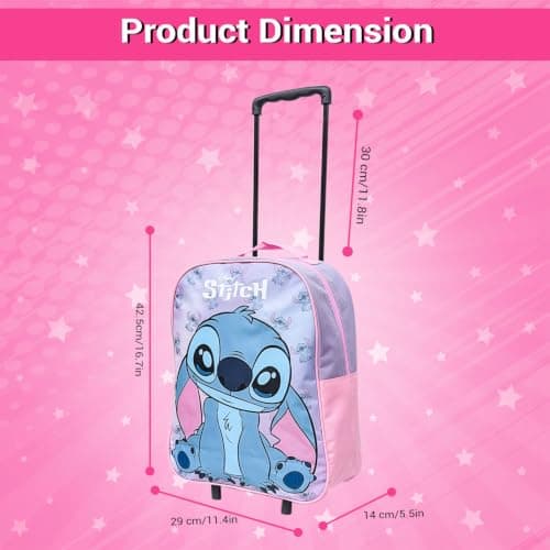 Disney Stitch Kids Cabin Bag Suitcase for Girls- Lightweight with Wheels & Telescopic Handle - Ideal for Short Breaks, Holidays, Sleepovers, School Trips (Stitch) — view 2