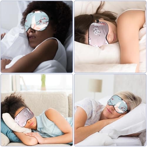 Hicarer Silk Sleep Mask Blindfold with Earplugs Pouch Scrunchie,Blue Crane — view 6