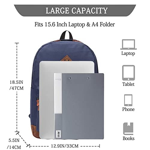 VASCHY School Backpack Unisex Classic Lightweight Tear Resistant Water Resistant for 15 inch Laptop, Blue New, 18.5 inches, Casual — view 2