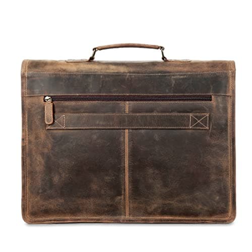 Leather briefcase 18 inch laptop messenger bag for men and women best satchel office bag by KPL — view 6