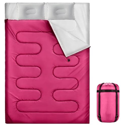 Sleeping Bag, Double Sleeping Bag with 2 Pillows Extra Large 3-4 Season Lightweight, Waterproof Indoor & Outdoor Use for Adults for Hiking, Backpacking and Camping Travel (Rose red Double)