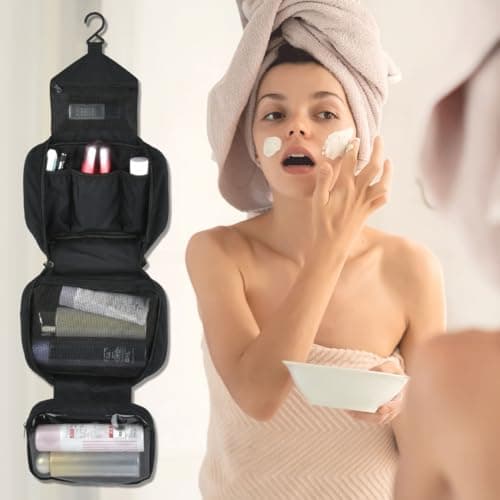 TIMESETL Hanging Toiletry Bag High-Density Nylon Fabric, Toiletry Bags for Women Travel Waterproof and Tear-Resistant, Compartment Wash Bag Black, Hanging Travel Wash Bag — view 2