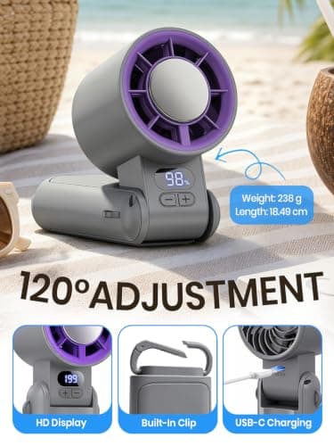 Deyhoc Handheld Fan Rechargeable with LED Display & Clip, 1-199 Speed — view 4