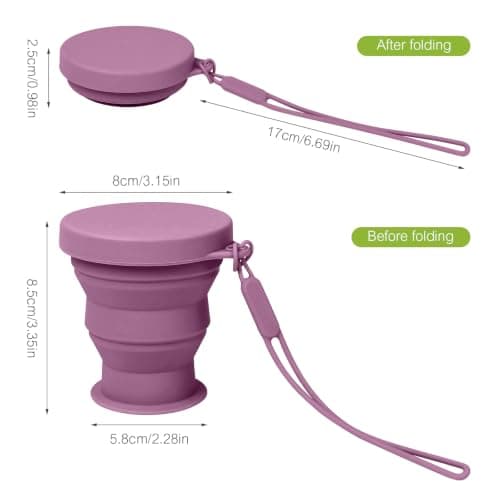 2 Pack Silicone Collapsible Travel Cup,Foldable Camping & Collapsible Coffee Cup,Expandable Silicone Drinking Mug with Lid,BPA Free Portable Pocket Cup for Hiking Travel Outdoor (Dark purple) — view 2