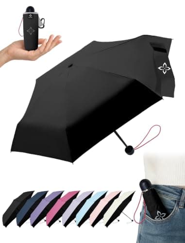 LILAC Mini Compact Folding Umbrella, Travel Pocket Rain Sun UPF 100+ UV