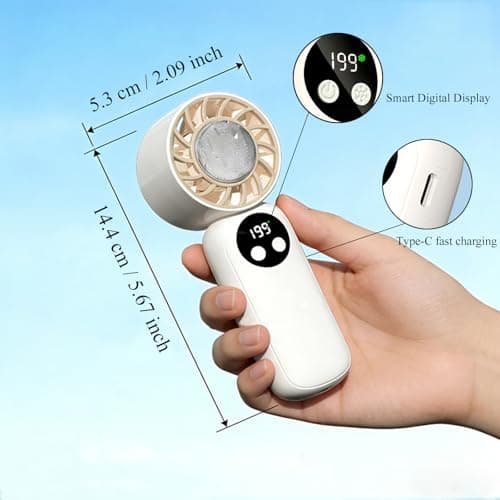 AHOAO Handheld Portable Fan with Ice Cooler, 1-199 Adjustable Speed, Rechargeable Turbo Fan with LED Display, Pocket Small Personal Fan for Summer Outdoor Travel, Summer Gifts for Women and Girls — view 4