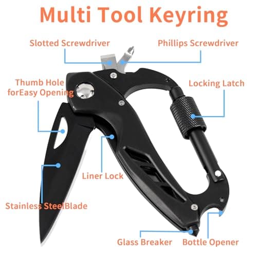 6 in 1 Multi Tool Locking Carabiner Camping Multitool, EDC Keyring with Bottle Opener, Window Beraker, Screwdriver, Camping Survival Gear for Men Birthday Father's Day Gifts, Pocket Tool for Outdoor — view 3