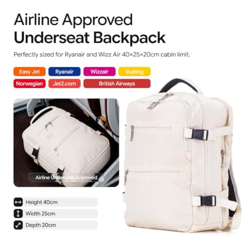 ATX Luggage 40x20x25cm Ryanair Cabin Backpack, Airline Approved Underseat Travel Bag, Lightweight Carry On with Packing Cubes Set | Beige — view 2