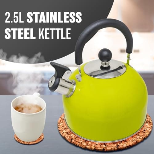 2.5L Stainless Steel Whistling Kettle - Suitable for Fishing, Camping, Hiking, Indoor & Outdoor | Camping Kettle for Gas Stove, Electric Stove, Camp Fire | Lightweight, Fast Boil, Phenolic Handle — view 2