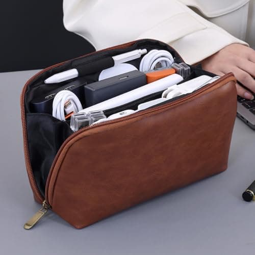 Glifora Electronic Accessories Bag - Multi-Compartment Travel Tech Accessories Pouch, Waterproof Faux Leather Pouch Organiser for Cables, Chargers and Power Banks — view 2
