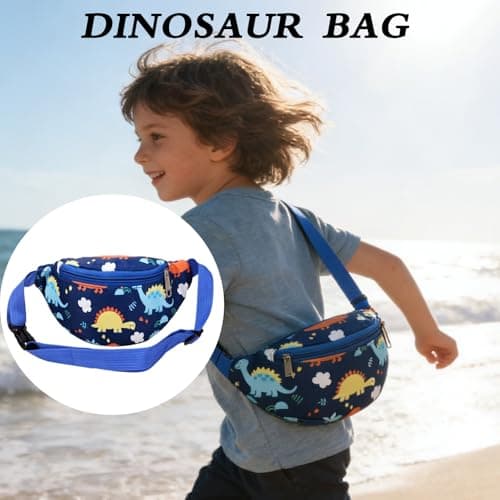 Dinosaur Bag,Kids Bumbags,Cartoon Lightweight Sling Bags,Running Bag,Children's Chest Bags,Dinosaur Fanny Pack Fabric Nylon Money Belt,for Toddler Girls Boys Running Hiking Travel Sports(Blue) — view 5