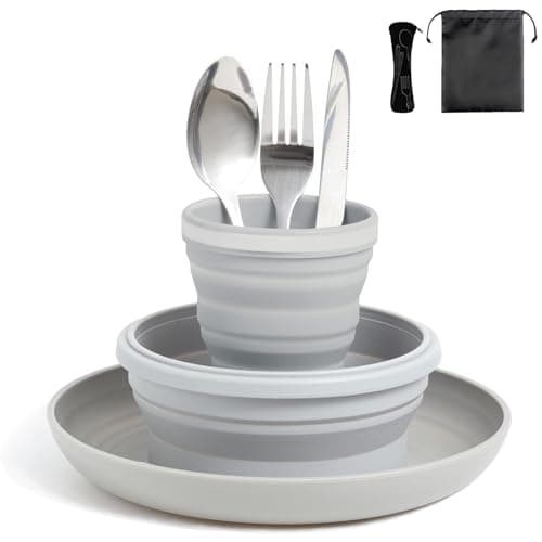 Portable Camping Plate Bowl Cup Cutlery Set for 1 for for Travel & Outdoor.