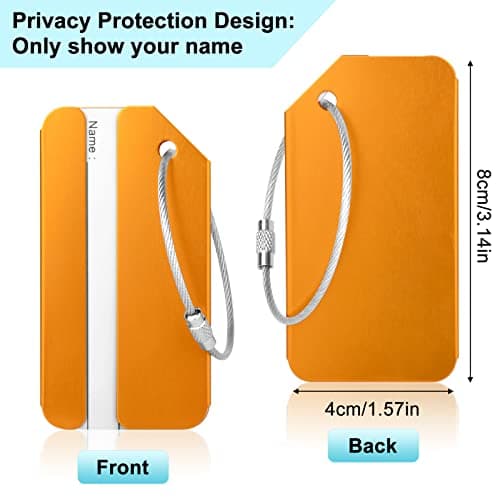 Yizhet Luggage Tags, 6 Pcs Suitcase Tags Aluminum Alloy with Steel Loop & Waterproof Name ID Card for Travel Bag, Checked Luggage, Suitcases, Laptop Bags, Backpacks, 8 x 4cm, 6 Colors — view 4