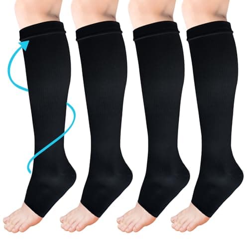 ACWOO Compression Socks for Women & Men, 2 Pairs Open Toe Graduated Stockings Support, Non-Slip Flight Socks Running Socks for Sports, Flying, Maternity Pregnancy, Nurses, Travel, Running