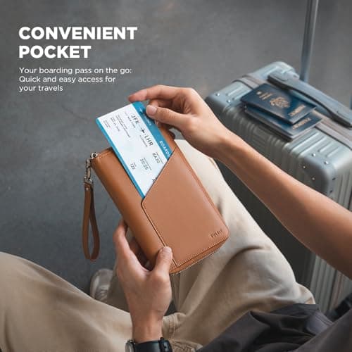 VULKIT Leather Passport Holder Family Travel Document Organizer with RFID Blocking Travel Wallet Slim Dual Slots SIM Card and Multiple Card Holders for Men and Women (Brown) — view 5