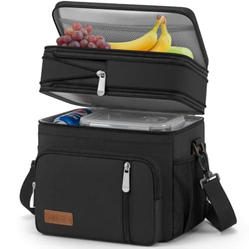 MIYCOO Lunch Bag & Lunch Box for Men Women Double Deck - Leakproof Insulated Soft Large Adult Lunch Cooler Bag for Work Picnic (Black,15L)