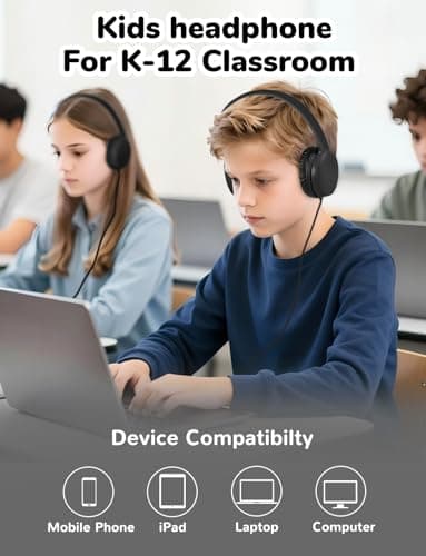 Gaosen Kids Headphones Bulk 5 Pack for School Classroom Students, Comfortable On Ear Headphones with 3.5mm Jack for Tablets Computer Travel(GS30,5Black) — view 3