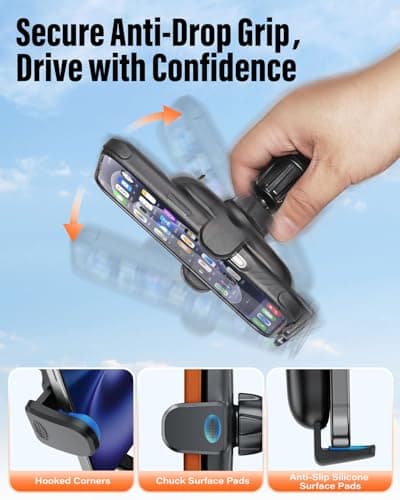 APPS2Car Car Phone Holder for Air Vent, One-Hand Paddle Release Car Mount, Adjustable Clamp Arms, 3-Level Extendable Foot, Anti-Slip Silicone Grip, Fits 4.7-6.8 Inch Smartphones — view 4