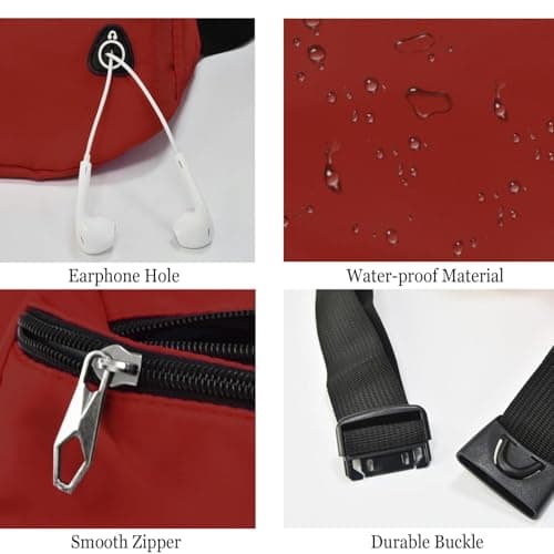 Rosoz Bum Bag, Belt Bag Women's Bum Bag Men's Gifts Sports Hip Bags for Outdoor Travel Running Cycling, red — view 4