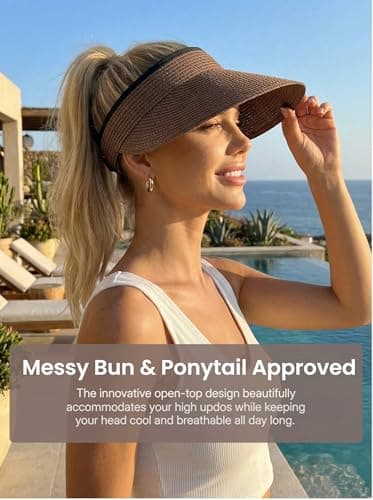 AlturaGo Sun Visor Hat for Women Summer Beach Vacation Essential Ponytail Friendly Travel Foldable Packable UPF 50+, Brown, One Size — view 2