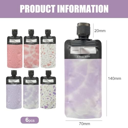 ChainYao 6 Pack Travel Toiletry Pouches 90ml, Leak-Proof Refillable Cosmetic Bags, Portable Clear Travel Containers for Shampoo Lotion Cream Makeup, TSA Approved for Holiday Business Trip — view 2