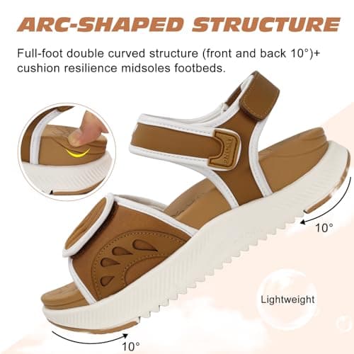 ONCAI Walking Sandals Womens,Arch Support Hiking Sandals with Orthotic Outdoor Footbed for Plantar Fasciitis,Water Athletic Platform Sandalias Mujer with 3 Adjustable Strap Khaki White Size 6.5 — view 5