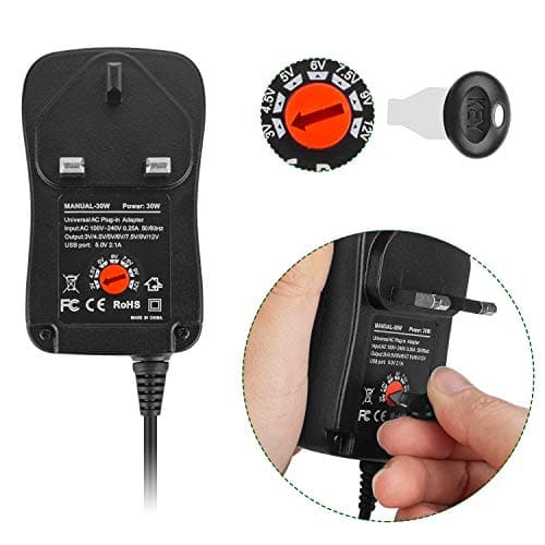 30W Universal AC to DC Power Adapter - Multi Output Voltages 3V 4.5V 5V 6V 7.5V 9V 12V Switching Power Supply with 8 Selectable Adapter Plugs for Routers Speakers Household Electronic (MAX 2A/2000mA) — view 3