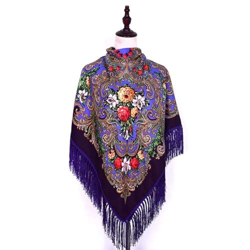 Women Lady Muslim Folk Custom Print Tassel Square Scarf Wrap Shawl Travel Scarve (Purple, One Size) — view 2