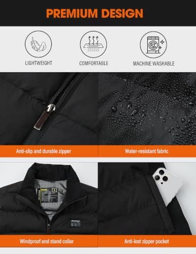 Heated Gilet for Men Lightweight Men's Heated Vest 3 Heat Level & 15 Heating Zones Electric Jacket Coat Heated Body Warmer for Winter Camping Skiing Hunting Outdoor (Battery Pack Not Included) — view 5
