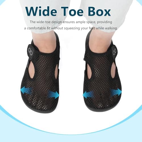 JOINFREE Womens Sandals Wide Fit Walking Trainers Mesh Breathable Zero Drop Barefoot Adjustable Summer Holiday Shoes Closed Toe for Beach Garden Travel Daily Wear Anti-Slip Black — view 3
