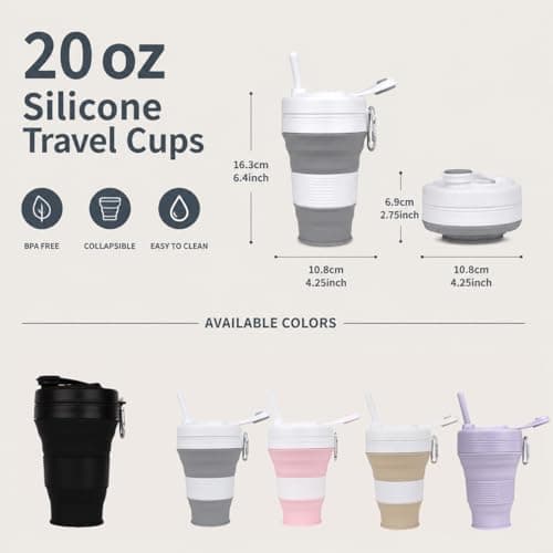 UNNESTAR Collapsible Camping Cup with Straw Silicone Foldable Coffee Cup Sports Bottle Portable Travel Outdoor Car 600ml — view 3