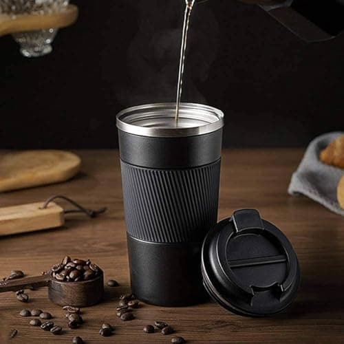 Travel Mug with Leakproof Lid,Insulated Reusable Coffee Mug for Hot&Cold Drinks/Tea,Portable Stainless Steel Thermal Takeaway Travel Coffee Cup for Car/Outdoor/Picnic/Office/School (Coffee Cup red) — view 4