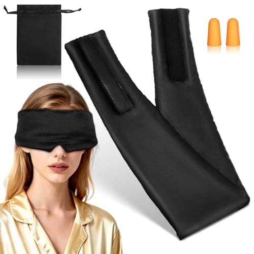 HEMOTON Sleeping Mask with Earplugs and Travel Case, Breathable Faux Silk Eye Mask, 100% Blackout for Side Sleepers, Ideal for Yoga, Nap and Restful Sleep - for Men and Women