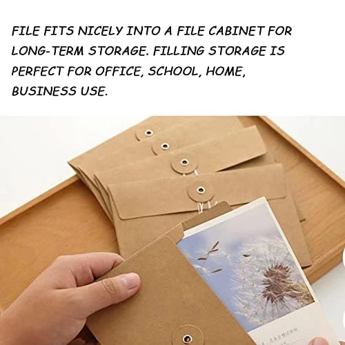 10pcs A5 Kraft Paper Envelopes Portfolio Foolscap File Folders Document Folder with String Fastener Closure Wallet Pockets File Bags Storage Pouch Paperwork Organizer Bag for Office School Home — view 3