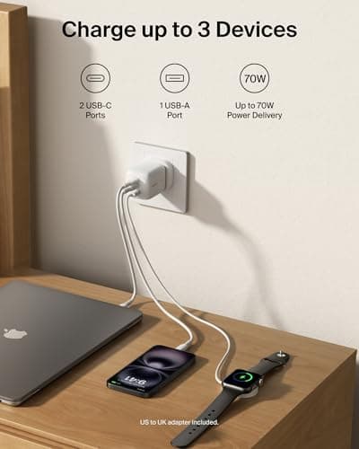 Belkin BoostCharge Pro 70W 3-Port GaN USB C Charger + Travel Adapter Kit — view 2
