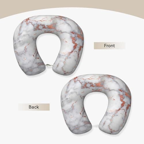AUGUSTRUSH Memory Foam Neck Pillow - Travel Pillow With Adjustable Clasp, Removable Washable Cover For Airplane Office Car, Ergonomic Support Comfortable U-Shaped Pillow, Rose Gold Marble Print — view 2