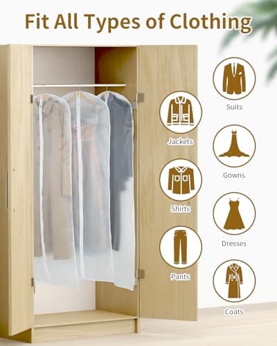 OTraki 3 Pcs Clothes Covers, Garment Bags PEVA Dustproof 60 x 180cm(24"x71"), Moth Proof Zip Suit Protector Bag Translucent, Waterproof, Hanging Dress Bag Long Clothes Storage Cover for Costumes Suits — view 6