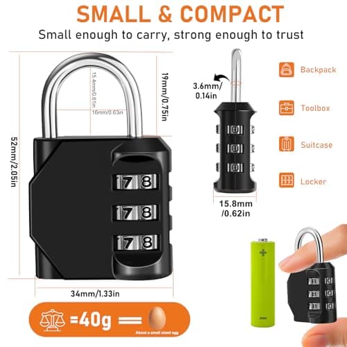 NAGE Combination Padlock, Locker Padlocks with 3 Digit Lock (2p, Black) — view 2