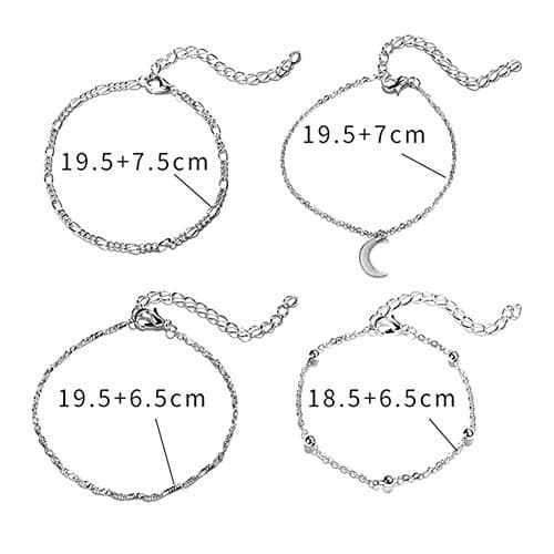 GREENLANS Fashion Anklets, Summer Beach Moon Sandals Barefoot Ankle Bracelet 4Pcs/Set, Birthday Christmas Valentines Day Decor Gift Silver — view 2