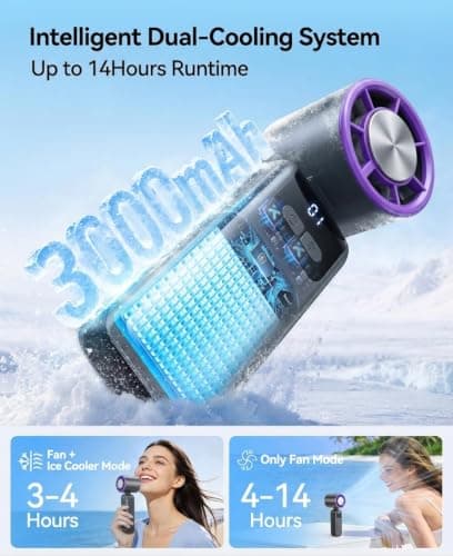 Crossarctic Portable Handheld Turbo Fan with Ice Cooler, Powerful 20000 RPM, Speed (1-199), Up to 14Hrs Cooling, Rechargeable Personal Fan (Black) — view 4