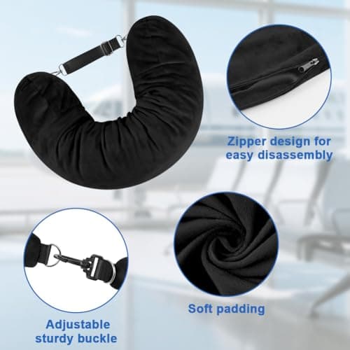 Adiwo Multifunctional Stuffable Travel Pillow, Travel Pillow Stuffable with Clothes, Soft Stuffable Neck Pillow, Fillable for Extra Luggage with Adjustable Straps, for Airplane Camping Train, Black — view 3