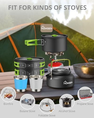 HOMGEN Aluminium Camping Cooking Set with Folding Cutlery for 2-3 People — view 4