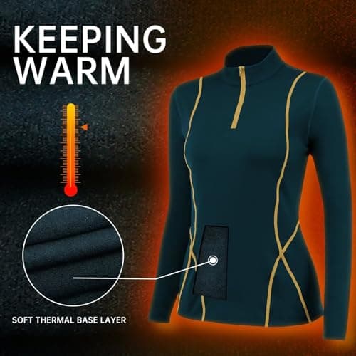 TERODACO Base Layer Women Half Zip Ski Thermal Tops 02513 Green M — view 4