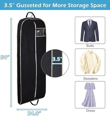 MISSLO 54" Travel Suit Bags for Men Garment Covers for Clothes Breathable Carrier Dress Garment Bag for Storage with Handle and Gusseted, Pack of 2 — view 3