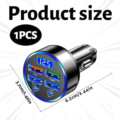 USB C Car Charger Adapter,6-In-1 Super Fast Car Charger,30 Minute Car Charger with LED Voltmeter Compatible with IPad,IPhone& Android Etc — view 2
